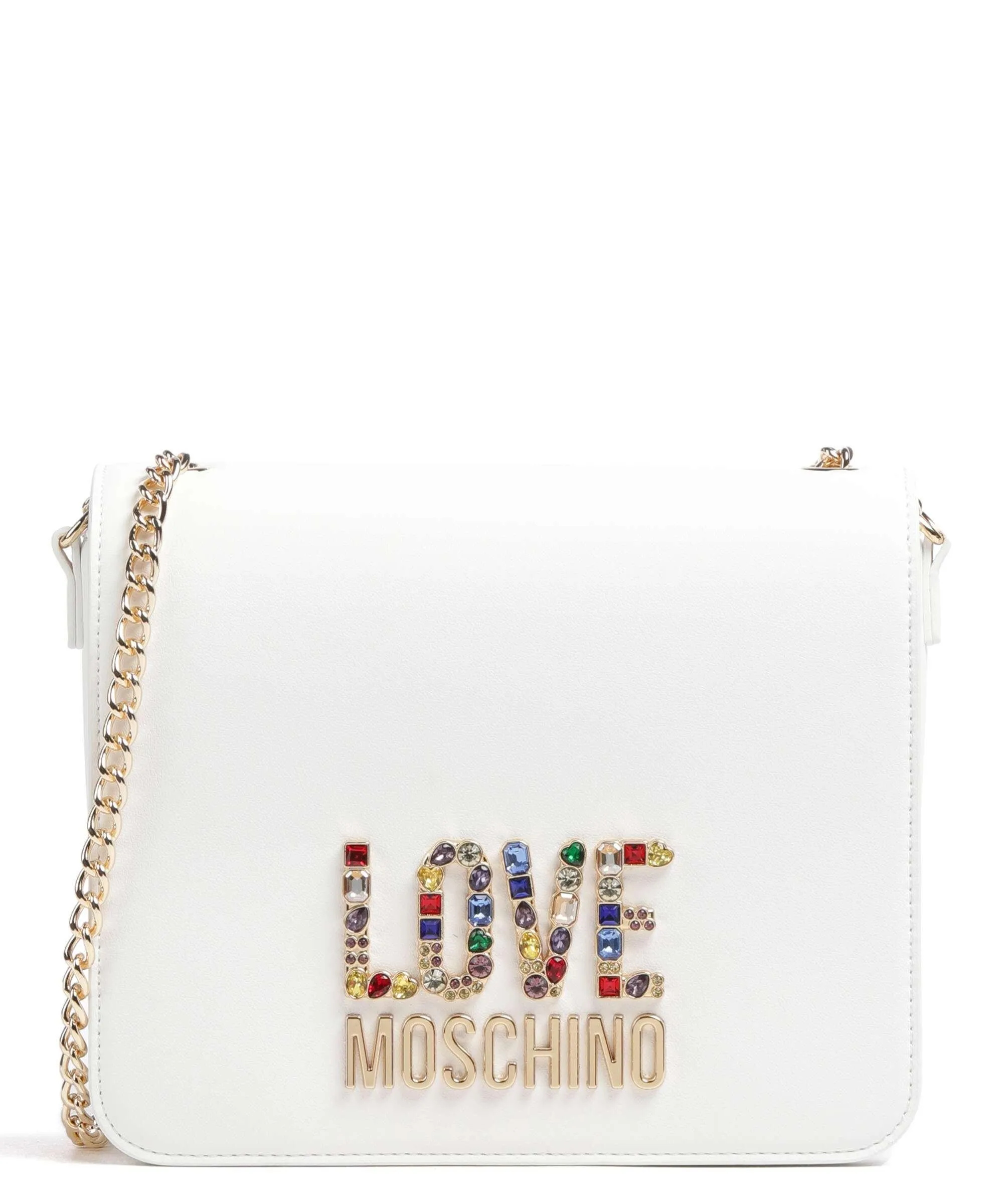  Love Moschino Rhinestone Borsa a spalla pelle sintetica bianco  