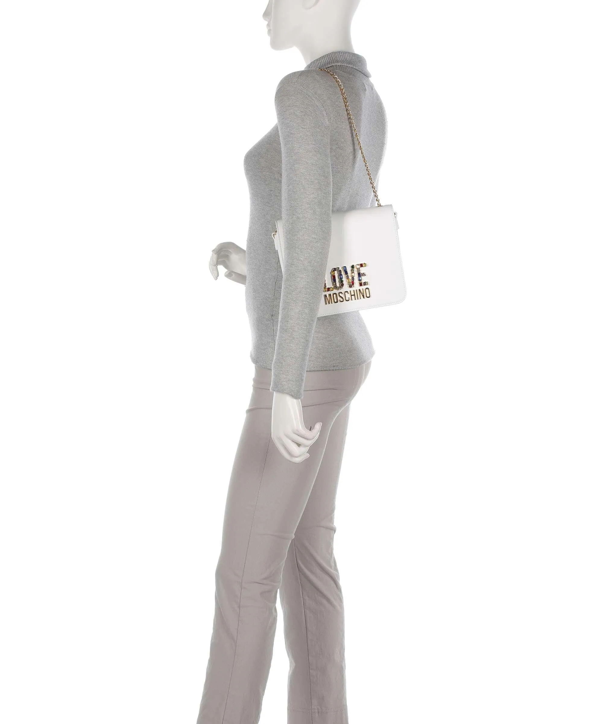  Love Moschino Rhinestone Borsa a spalla pelle sintetica bianco  