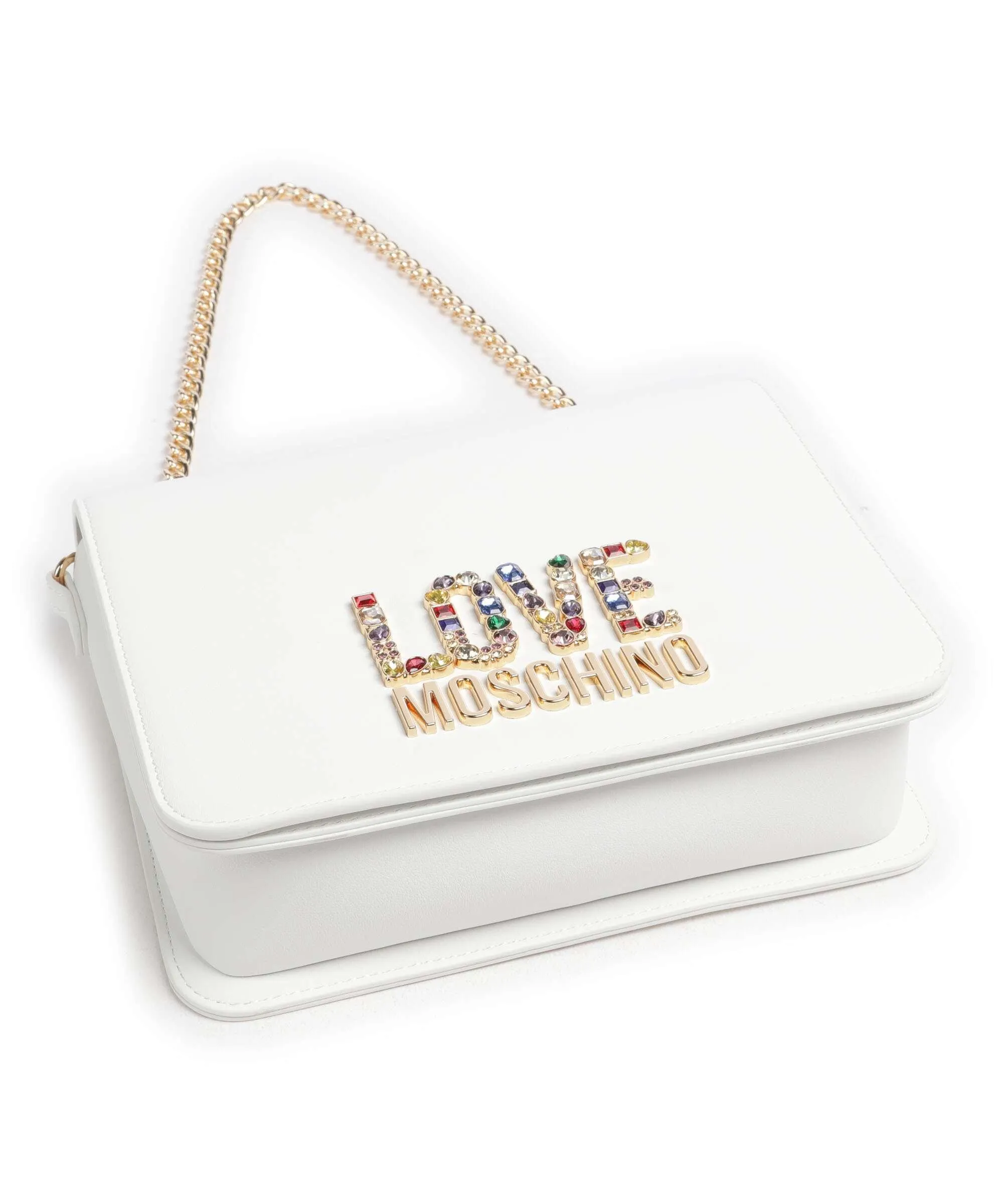  Love Moschino Rhinestone Borsa a spalla pelle sintetica bianco  