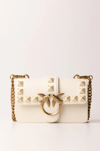 Love one Mini bag con borchie BIANCO SETA-ANTIQUE GOLD