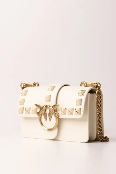 Love one Mini bag con borchie BIANCO SETA-ANTIQUE GOLD