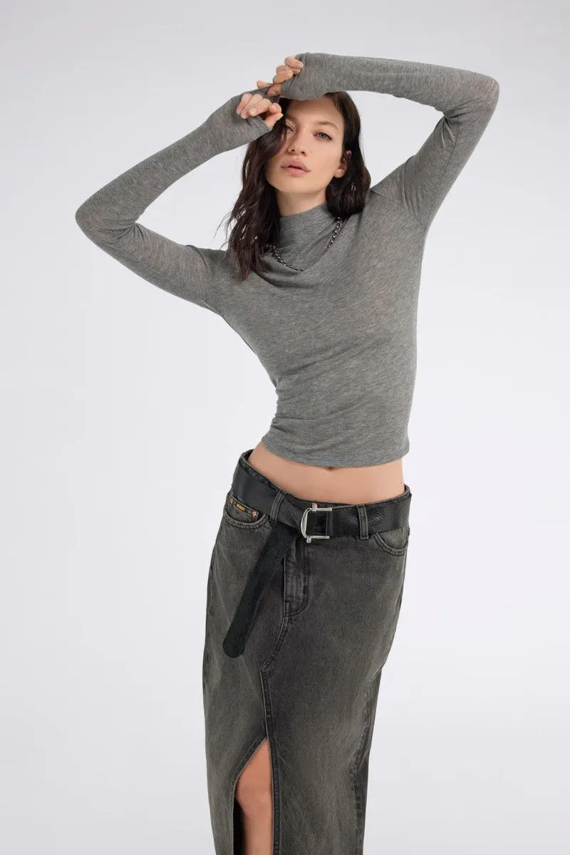 Maglia a collo alto in jersey di lana donna Grigio