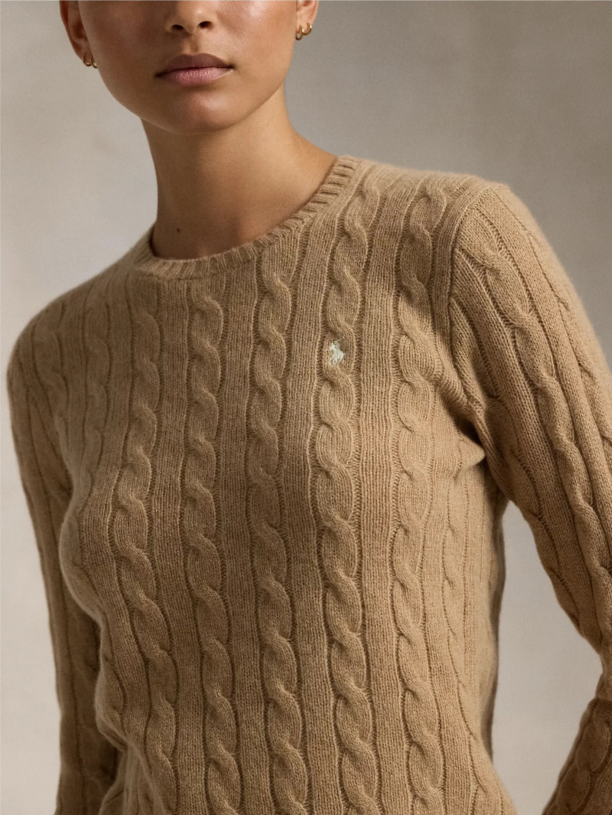 Maglia a Trecce in Misto Cashmere Cammello