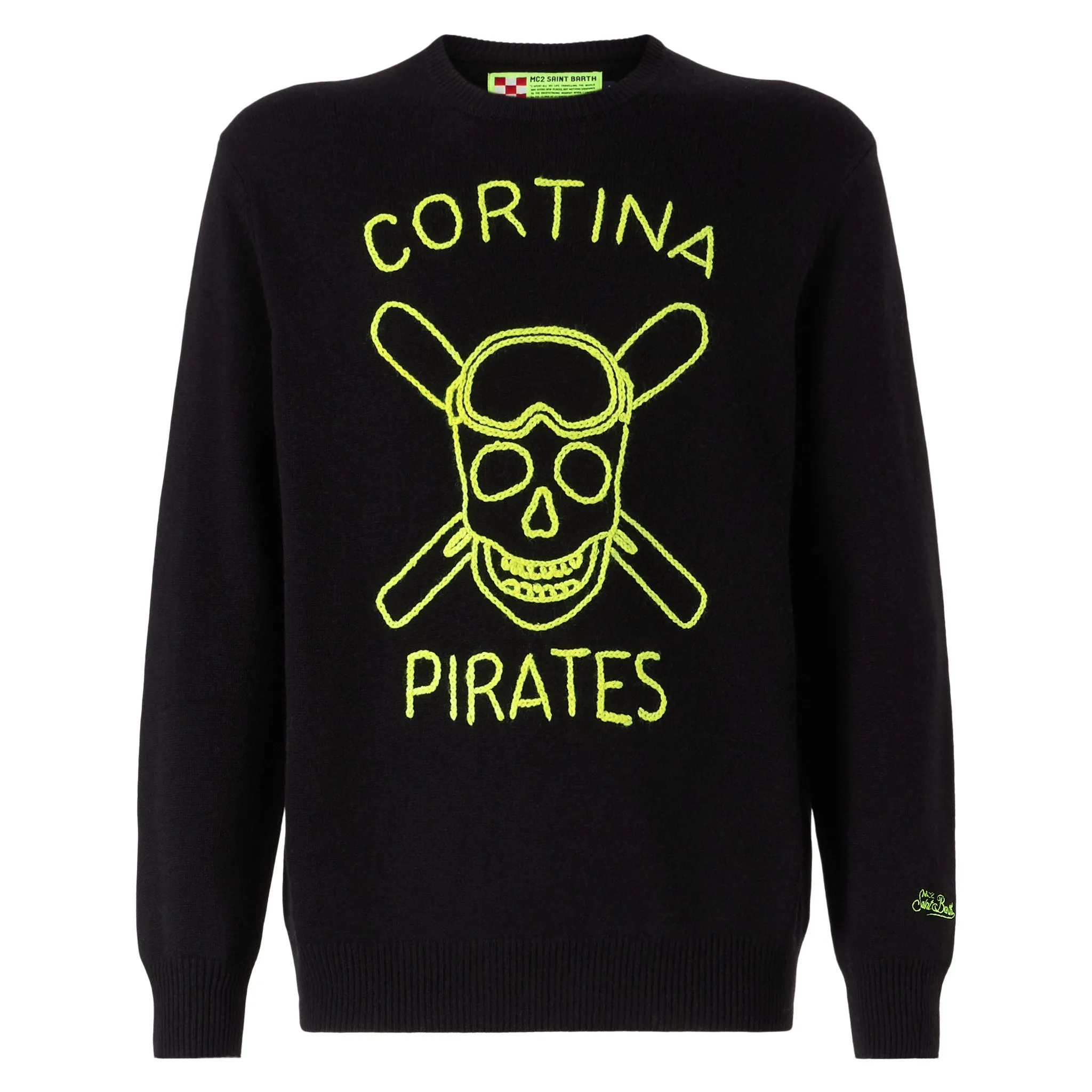 Maglia da uomo nera ricamo Cortina Pirates fluo