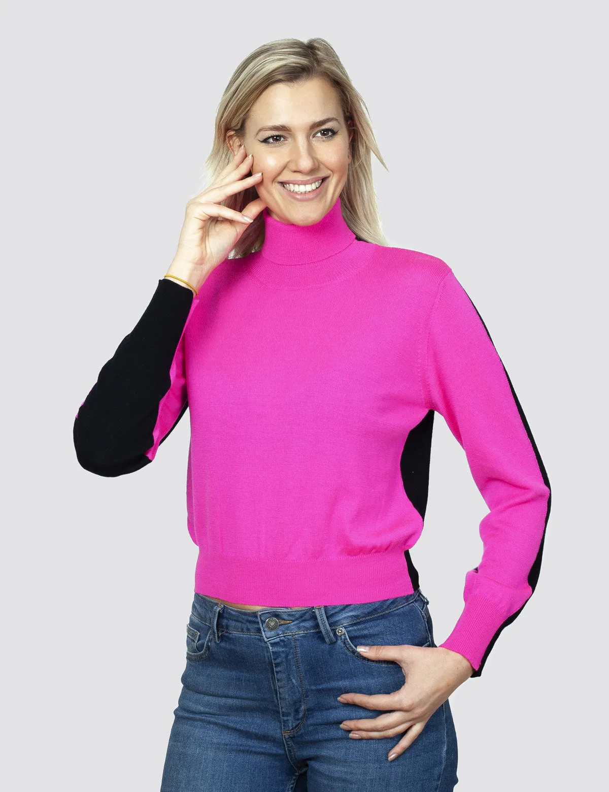 Maglia Dolcevita Bicolore - Maglione Donna - Autunno/Inverno - 100% Pura Lana Vergine Merino Extrafine - Fatto in Italia | Brune