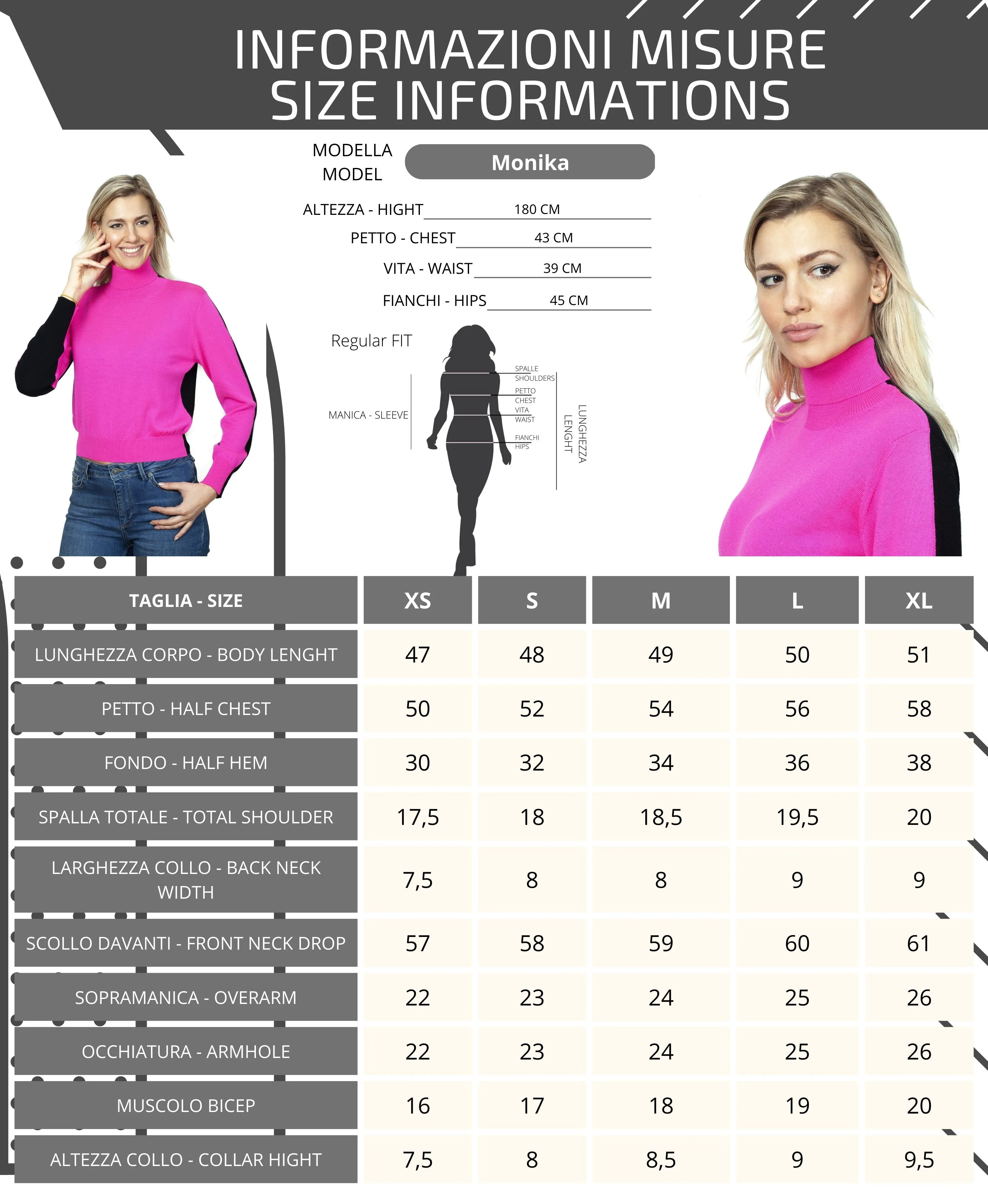 Maglia Dolcevita Bicolore - Maglione Donna - Autunno/Inverno - 100% Pura Lana Vergine Merino Extrafine - Fatto in Italia | Brune
