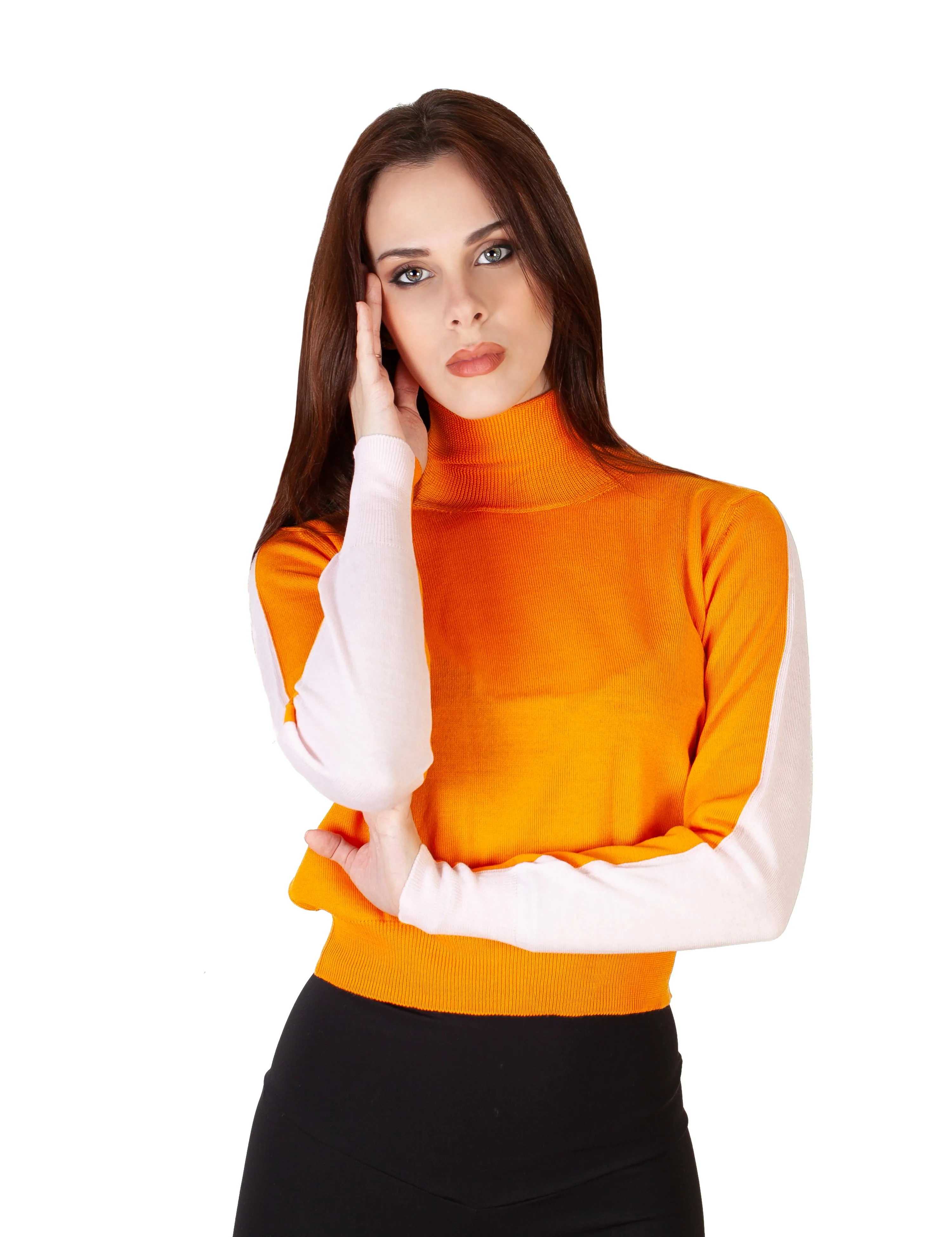 Maglia Dolcevita Bicolore - Maglione Donna - Autunno/Inverno - 100% Pura Lana Vergine Merino Extrafine - Fatto in Italia | Brune