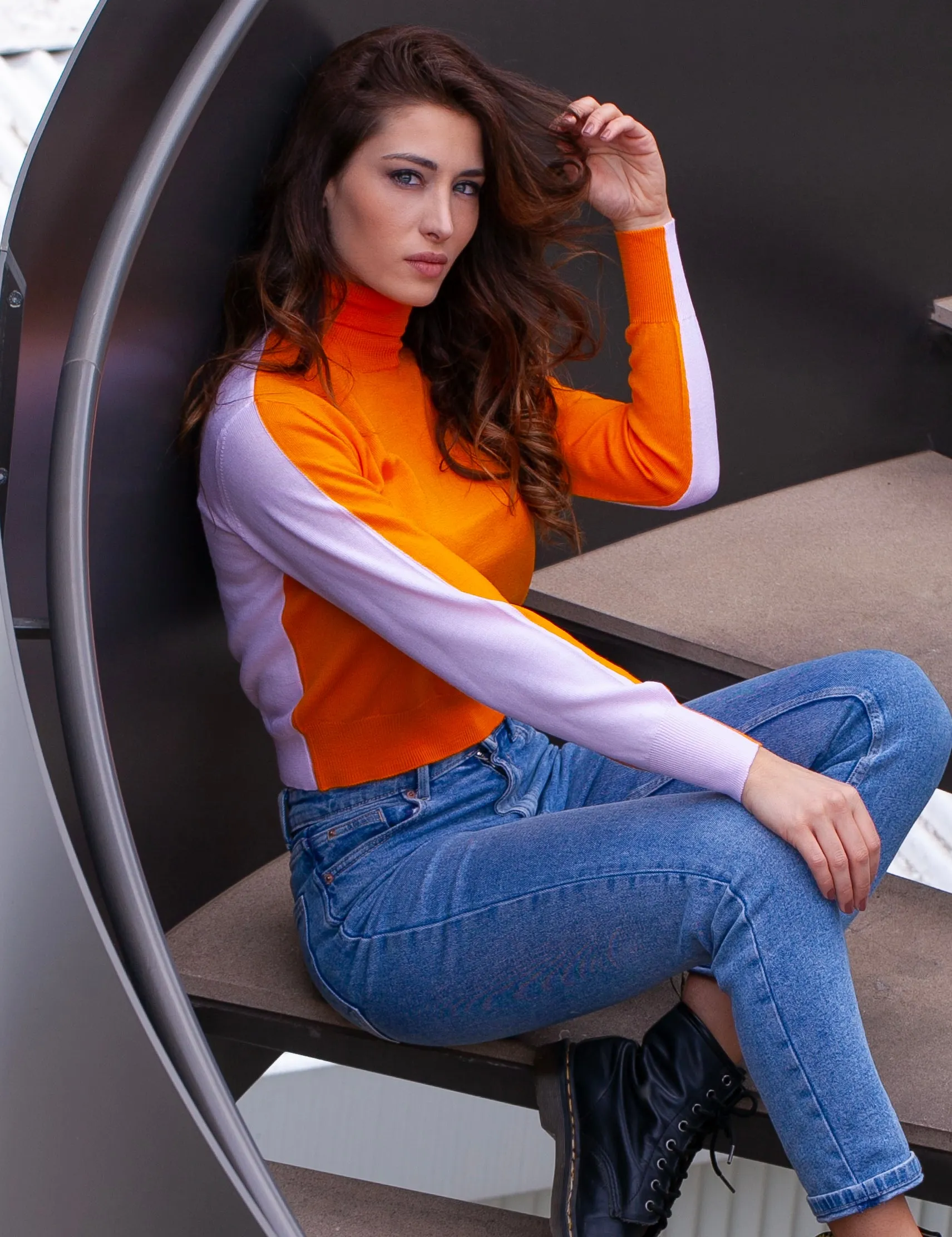 Maglia Dolcevita Bicolore - Maglione Donna - Autunno/Inverno - 100% Pura Lana Vergine Merino Extrafine - Fatto in Italia | Brune