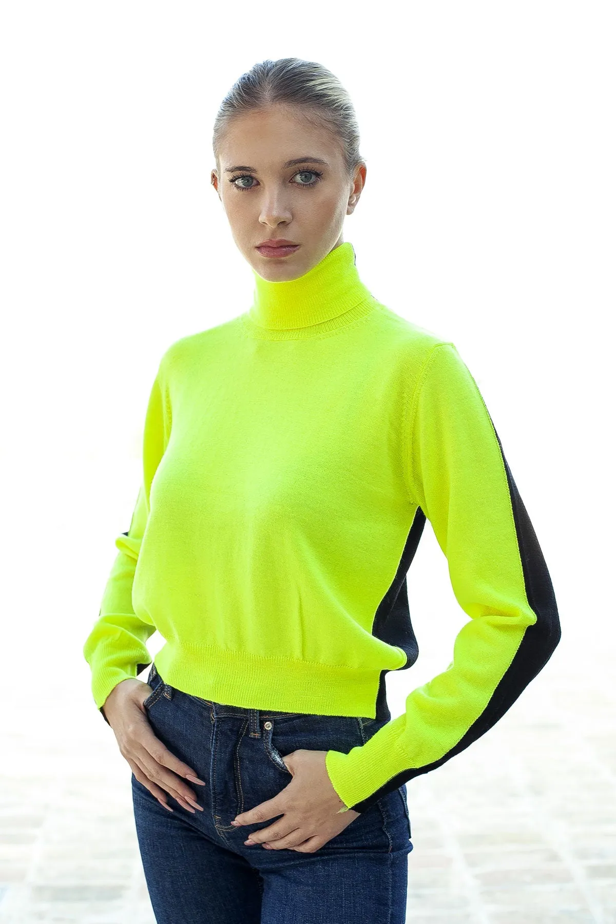 Maglia Dolcevita Bicolore - Maglione Donna - Autunno/Inverno - 100% Pura Lana Vergine Merino Extrafine - Fatto in Italia | Brune