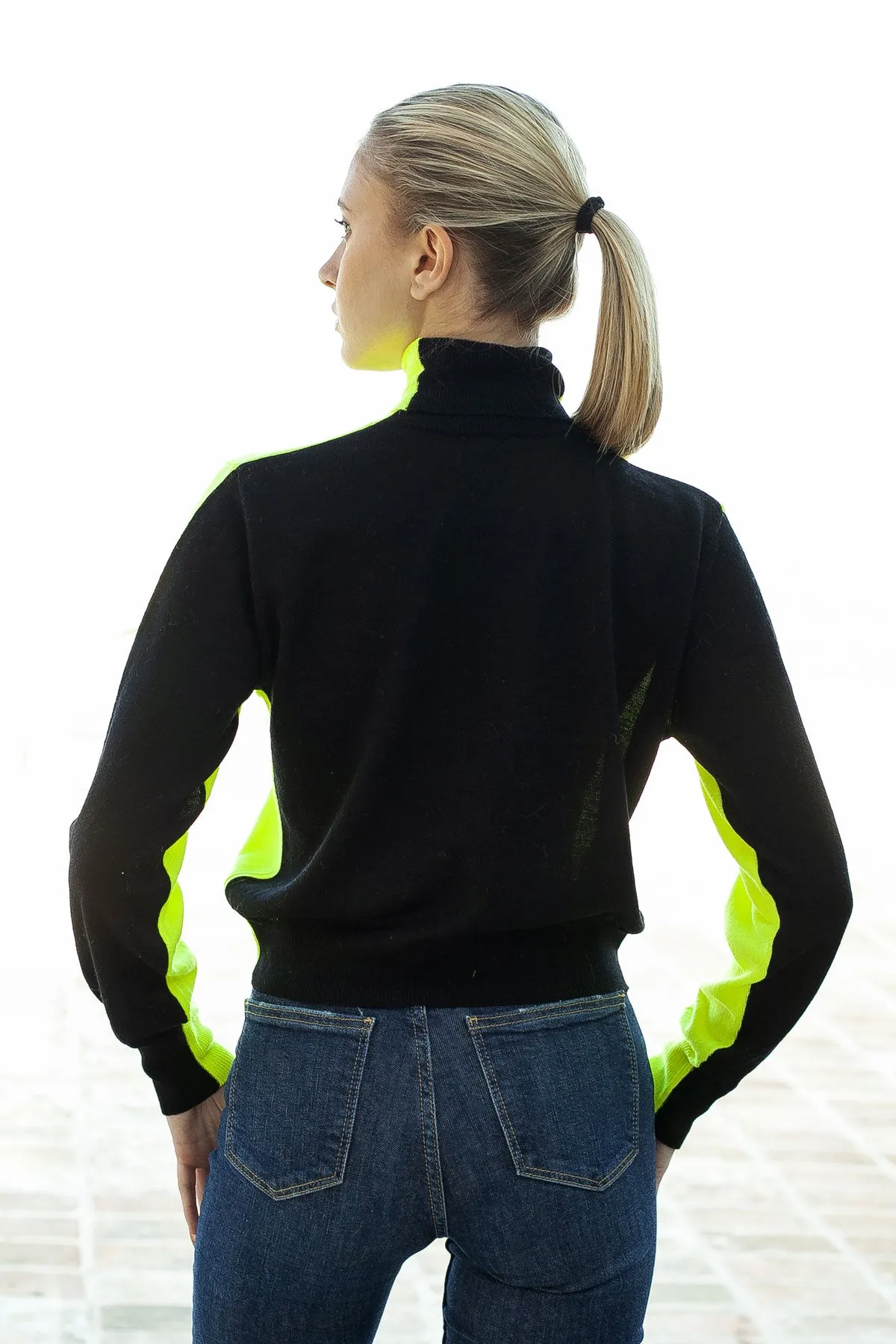 Maglia Dolcevita Bicolore - Maglione Donna - Autunno/Inverno - 100% Pura Lana Vergine Merino Extrafine - Fatto in Italia | Brune