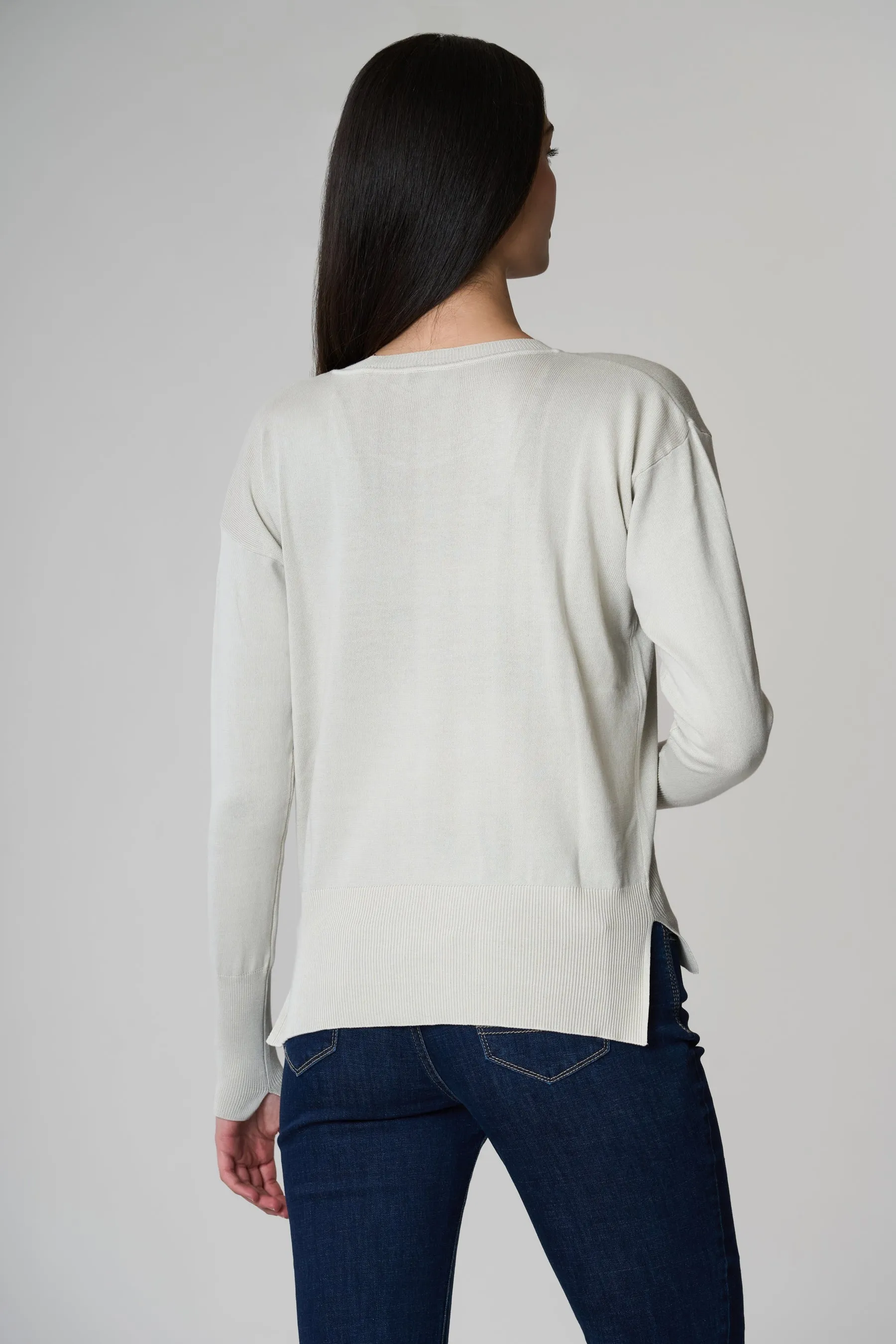 Maglia girocollo in cotone con spacchi laterali e logo