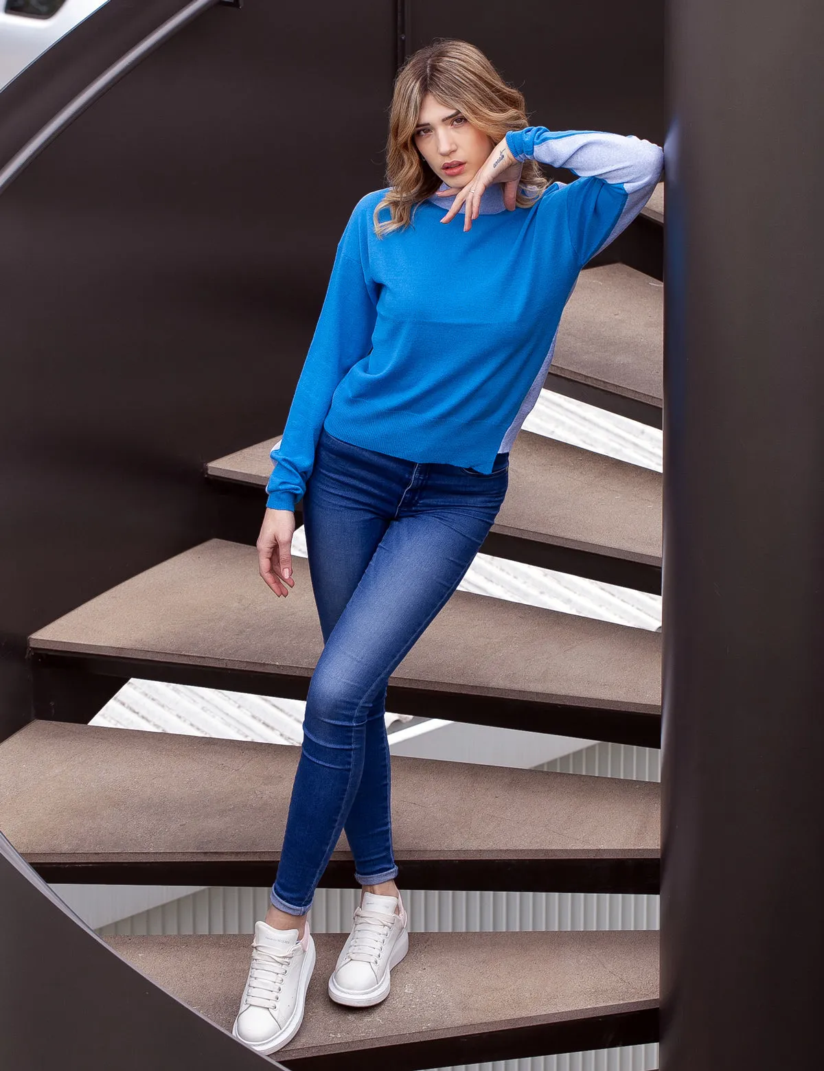 Maglia Lupetto Donna Bicolore - Maglione Donna - 100% Pura Lana Vergine Merino Extrafine - Fatto in Italia | Brunella Gori