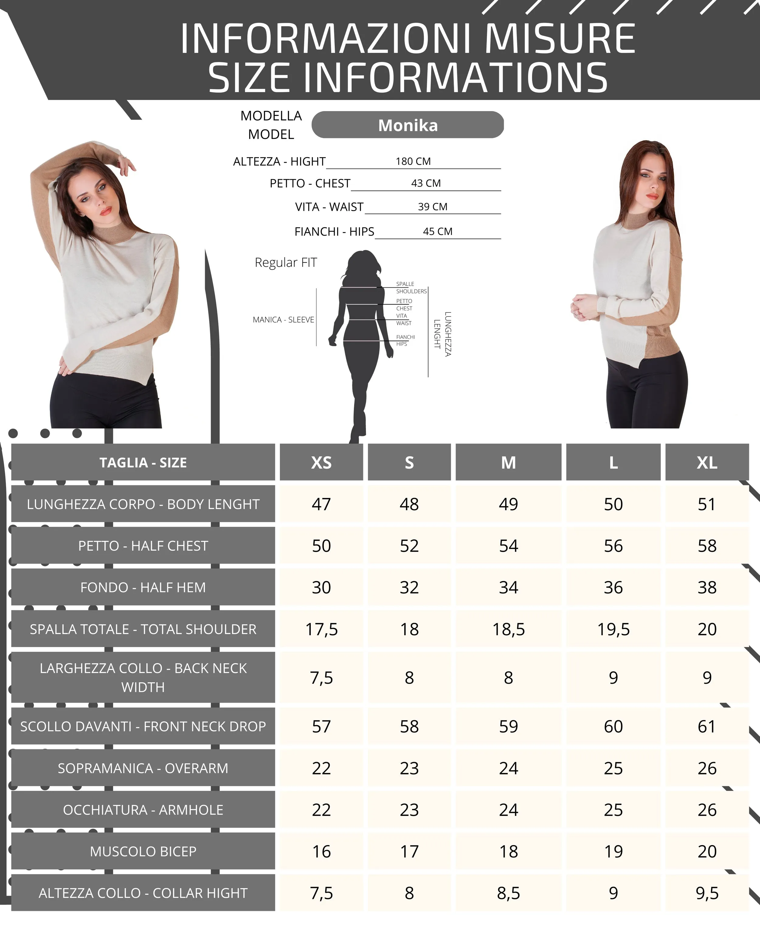 Maglia Lupetto Donna Bicolore - Maglione Donna - 100% Pura Lana Vergine Merino Extrafine - Fatto in Italia | Brunella Gori