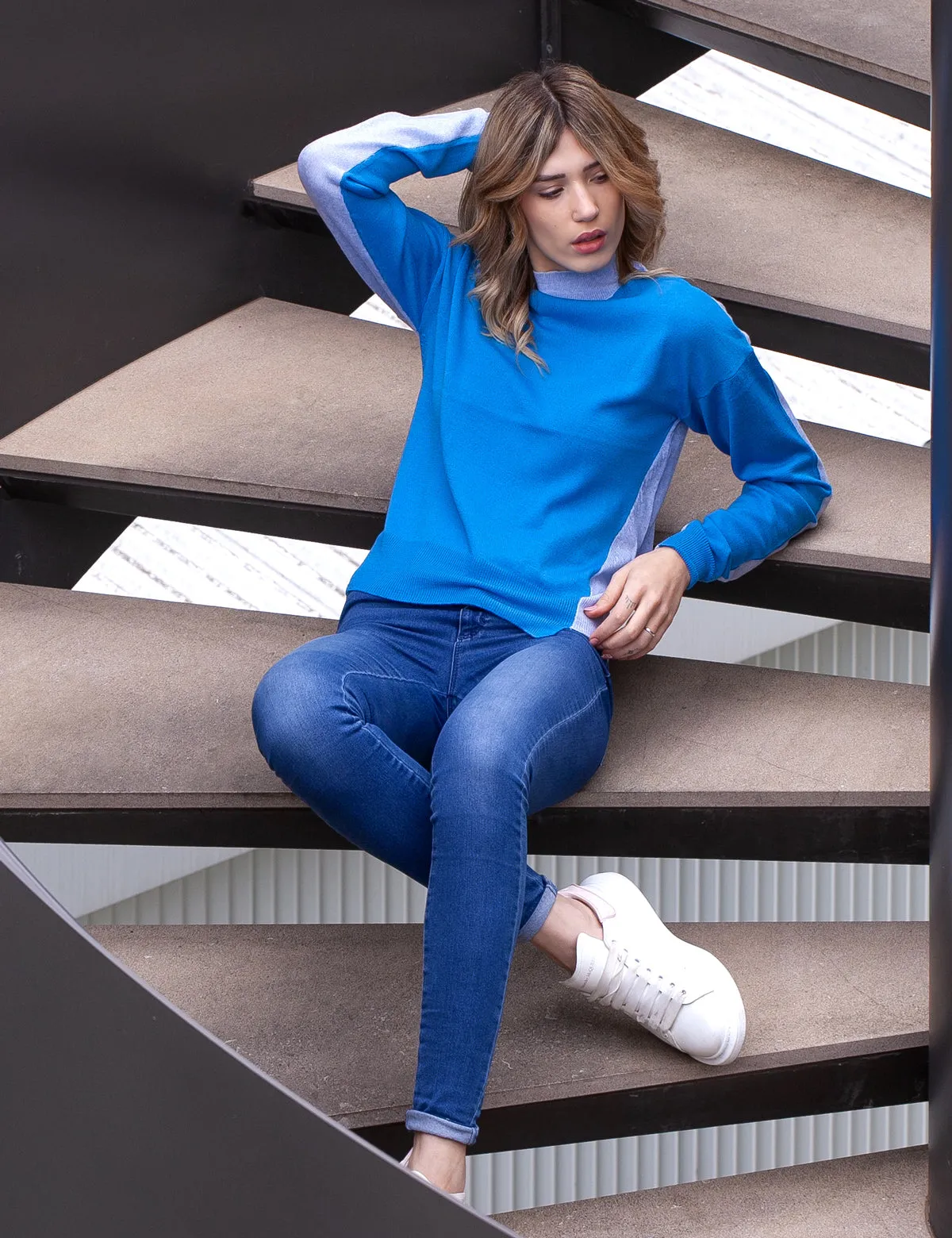 Maglia Lupetto Donna Bicolore - Maglione Donna - 100% Pura Lana Vergine Merino Extrafine - Fatto in Italia | Brunella Gori