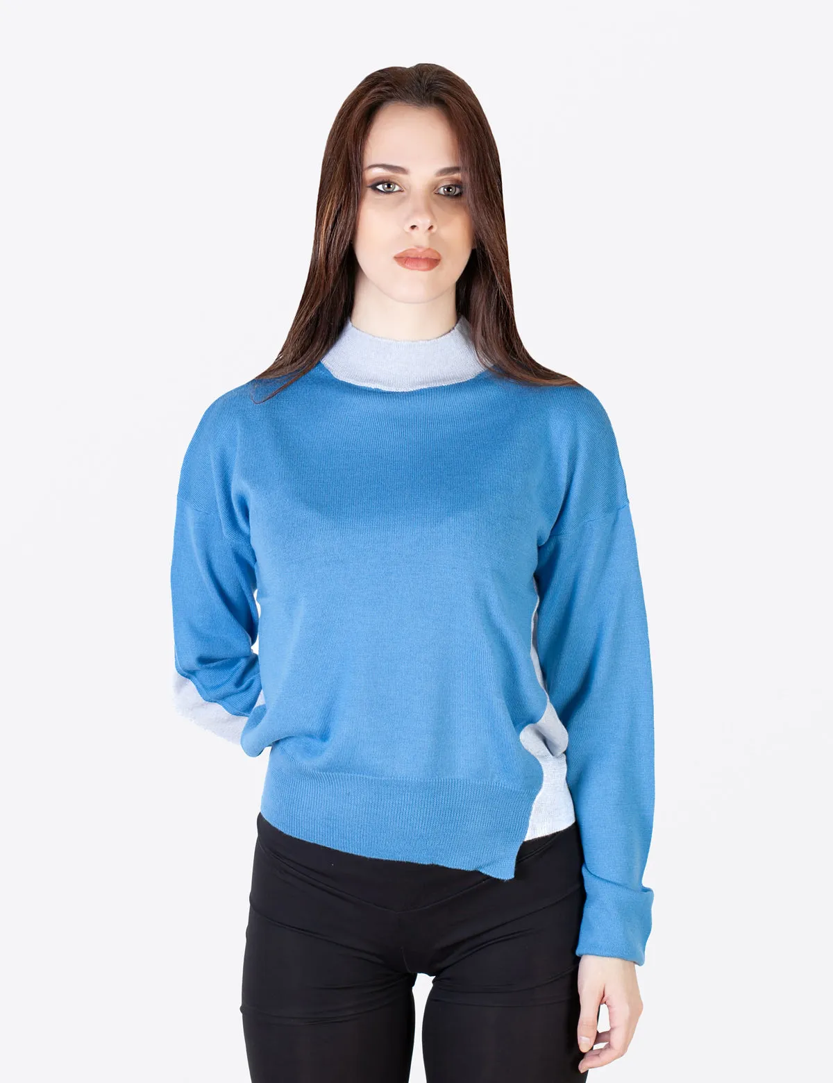Maglia Lupetto Donna Bicolore - Maglione Donna - 100% Pura Lana Vergine Merino Extrafine - Fatto in Italia | Brunella Gori