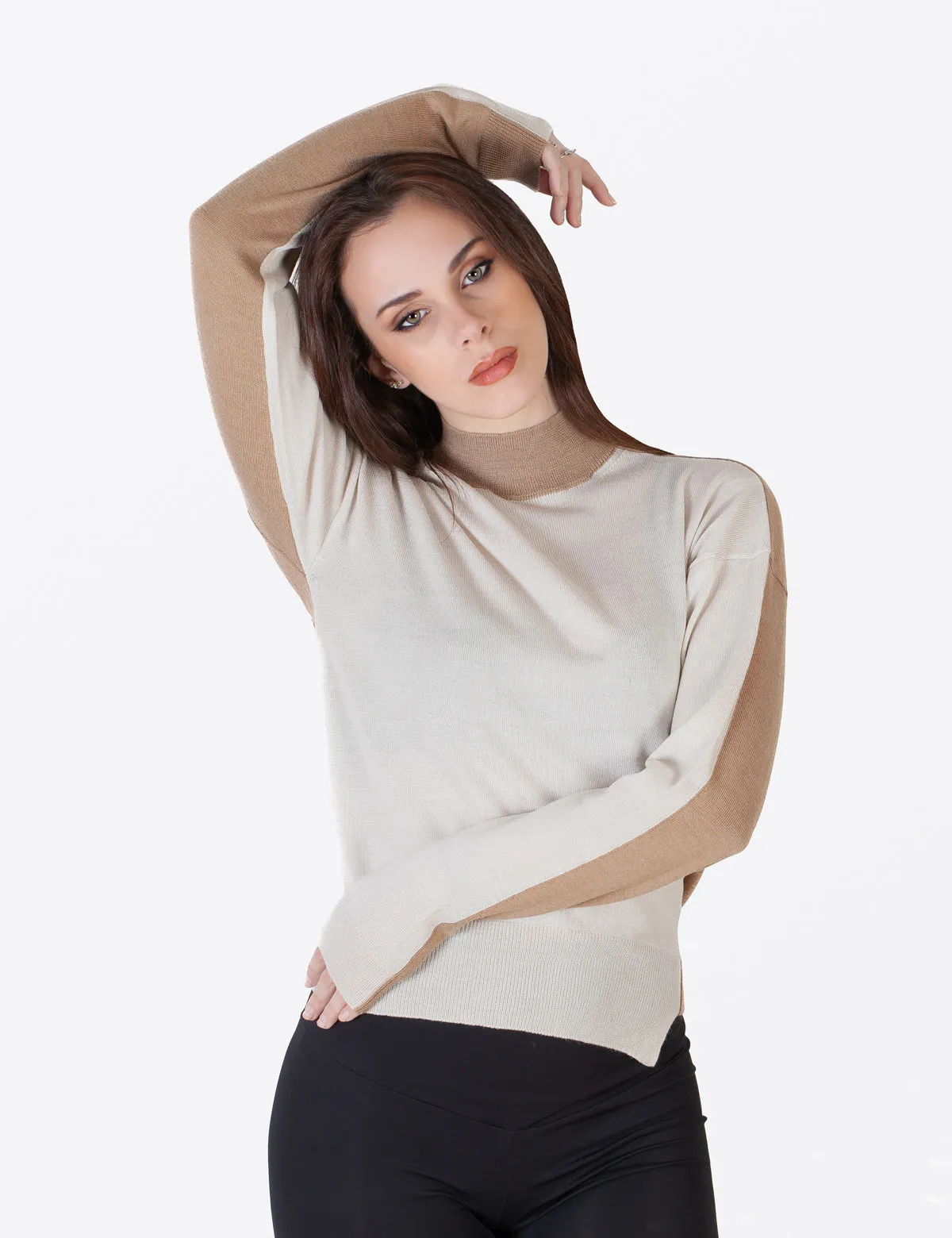 Maglia Lupetto Donna Bicolore - Maglione Donna - 100% Pura Lana Vergine Merino Extrafine - Fatto in Italia | Brunella Gori