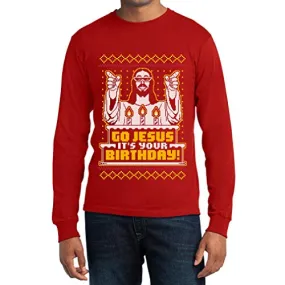 Maglia Maniche Lunghe Uomo Motivo Natalizio Go Jesus It's Your Birthday Natale Large Rosso