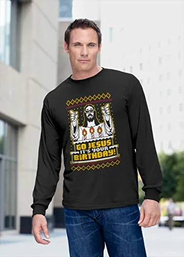 Maglia Maniche Lunghe Uomo Motivo Natalizio Go Jesus It's Your Birthday Natale Large Rosso
