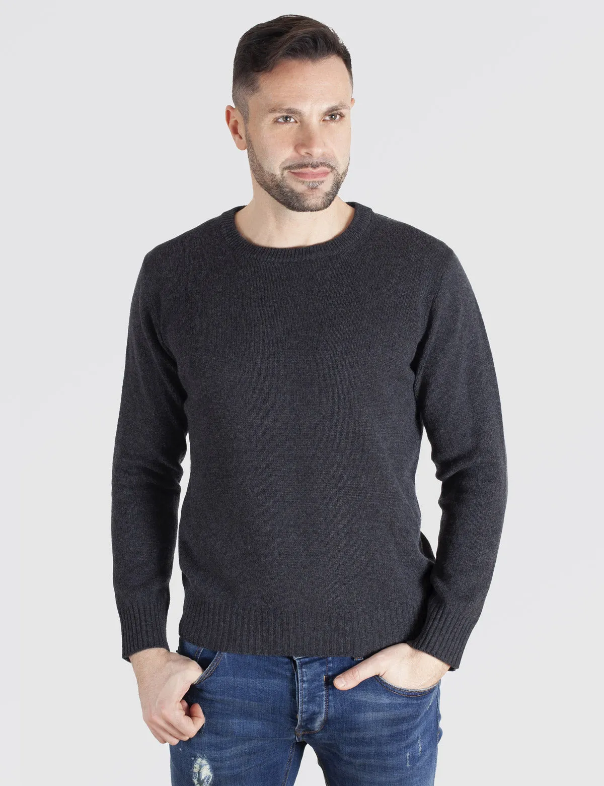 Maglia Uomo Girocollo medio peso - Crewneck, Maglione Uomo Invernali - Autunno/Inverno - 100% Lambswool - Fatto in Italia | Brun
