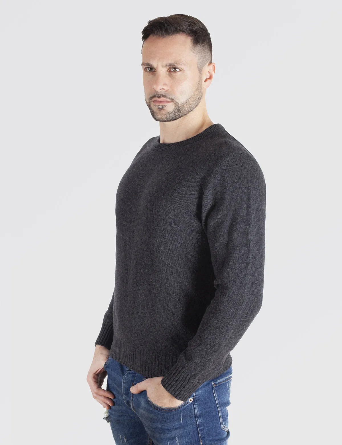 Maglia Uomo Girocollo medio peso - Crewneck, Maglione Uomo Invernali - Autunno/Inverno - 100% Lambswool - Fatto in Italia | Brun