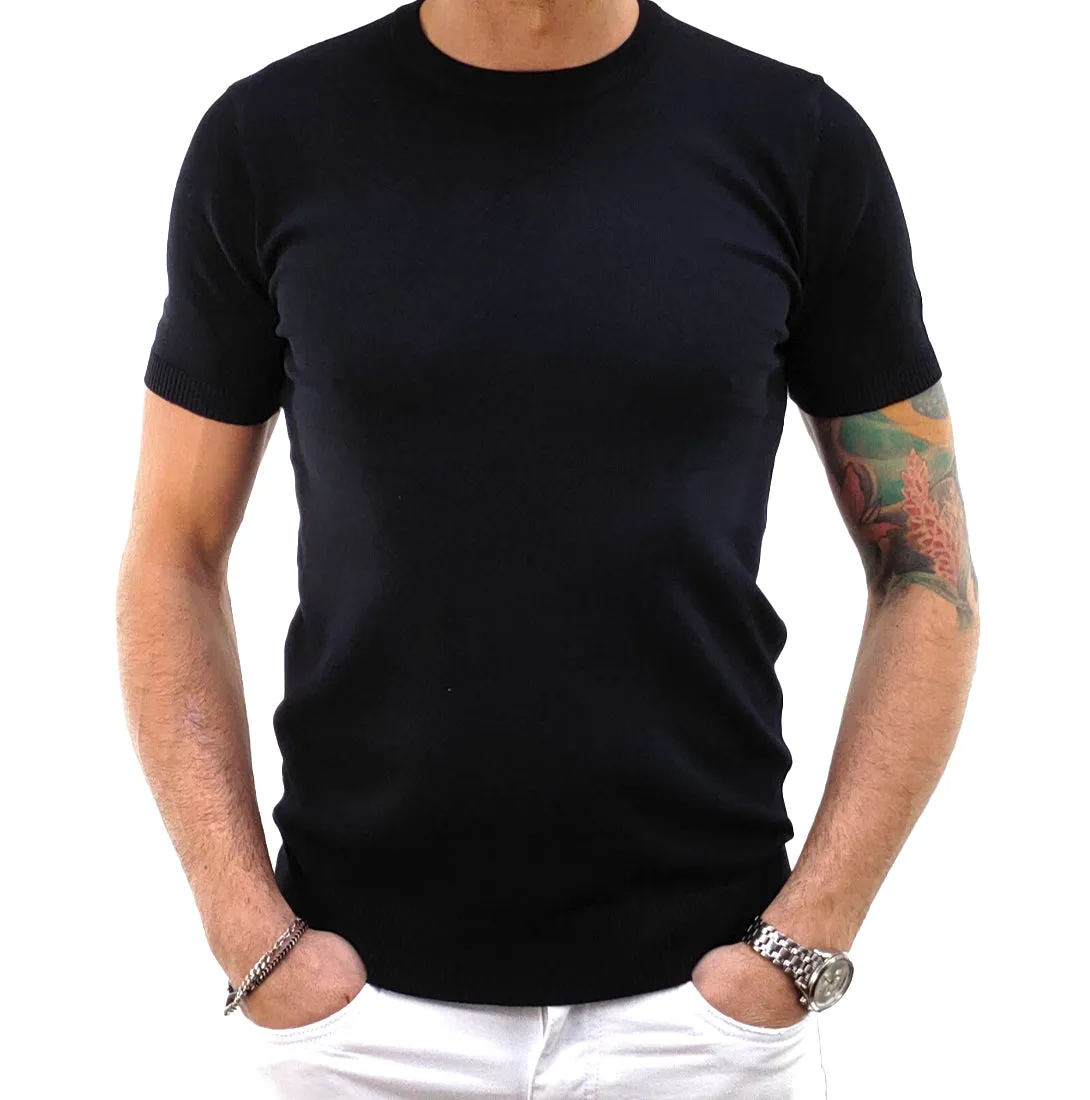 Maglioncino a maniche corte in cotone elasticizzato colore Nero 60021