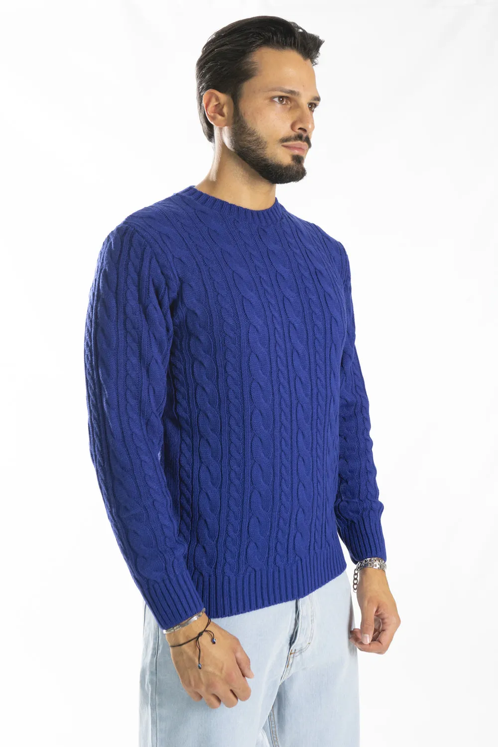 Maglione Lana Uomo Con Trecce Girocollo Pullover Art. Mg121
