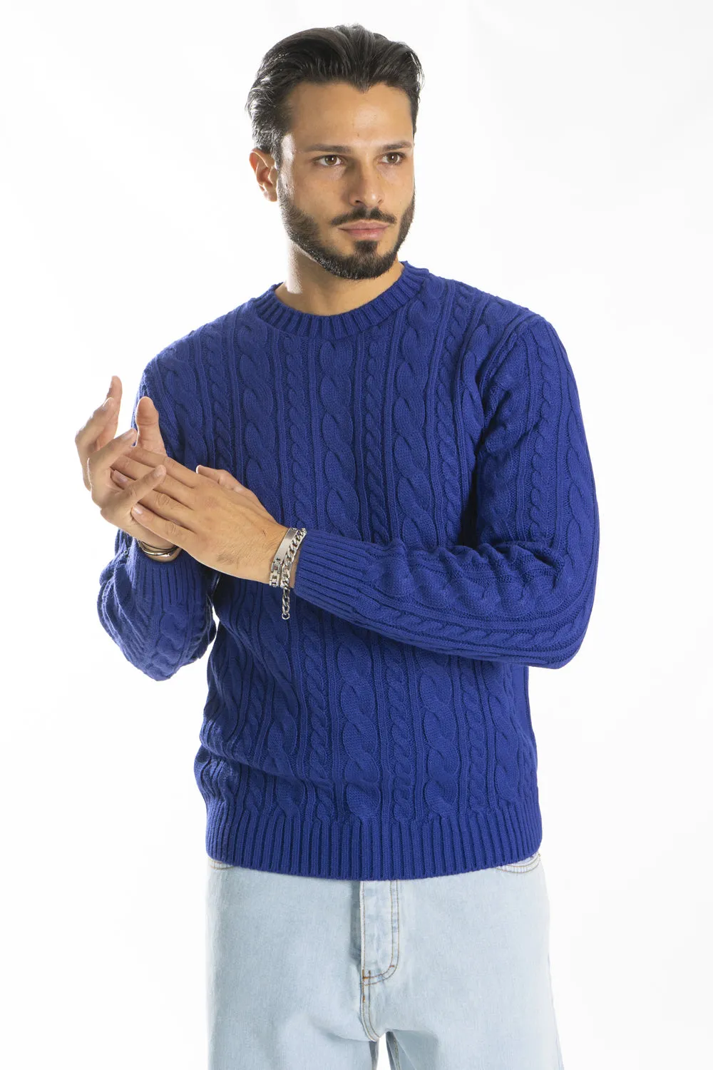 Maglione Lana Uomo Con Trecce Girocollo Pullover Art. Mg121