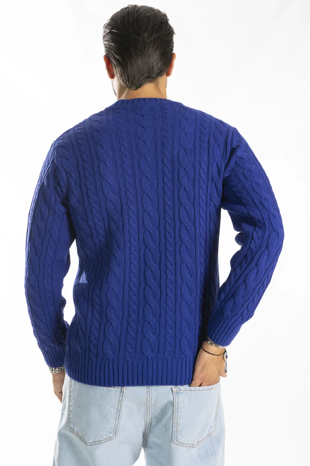 Maglione Lana Uomo Con Trecce Girocollo Pullover Art. Mg121