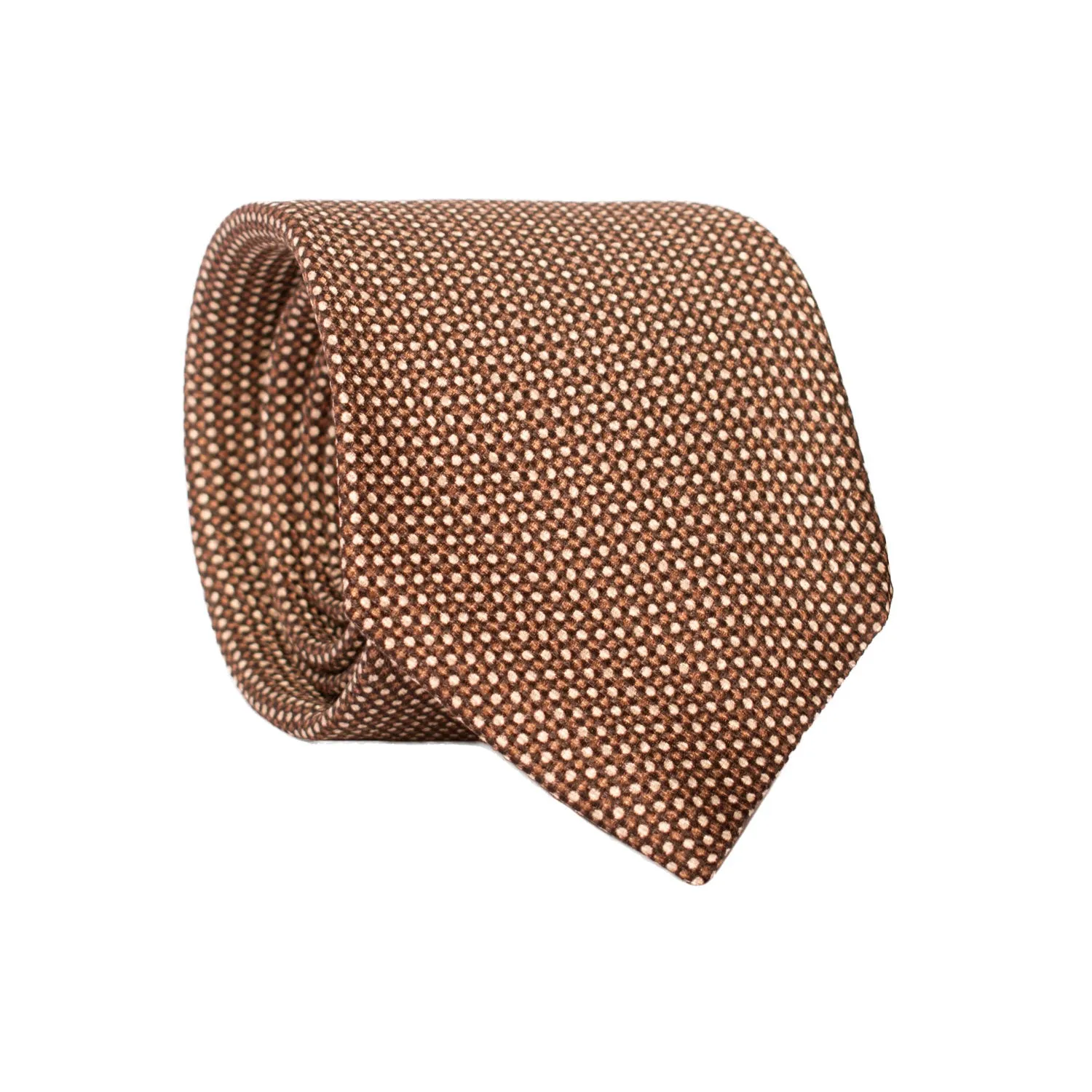 Man Brown Seven Fold Printed Silk Tie Beige Pattern 7P467