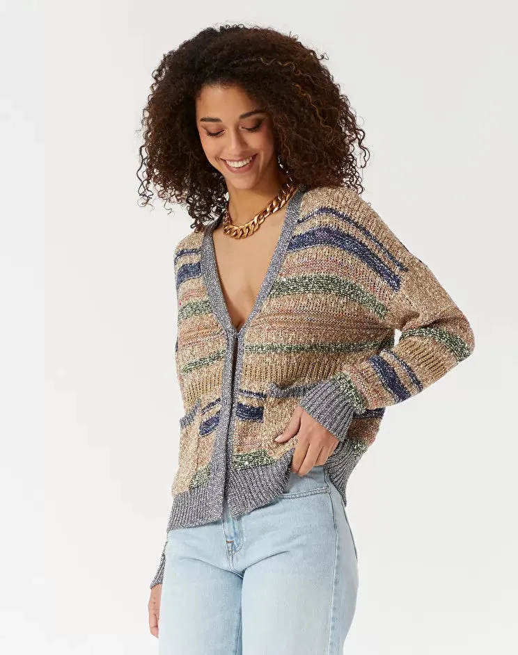 Manila Grace Striped Cardigan / Beige