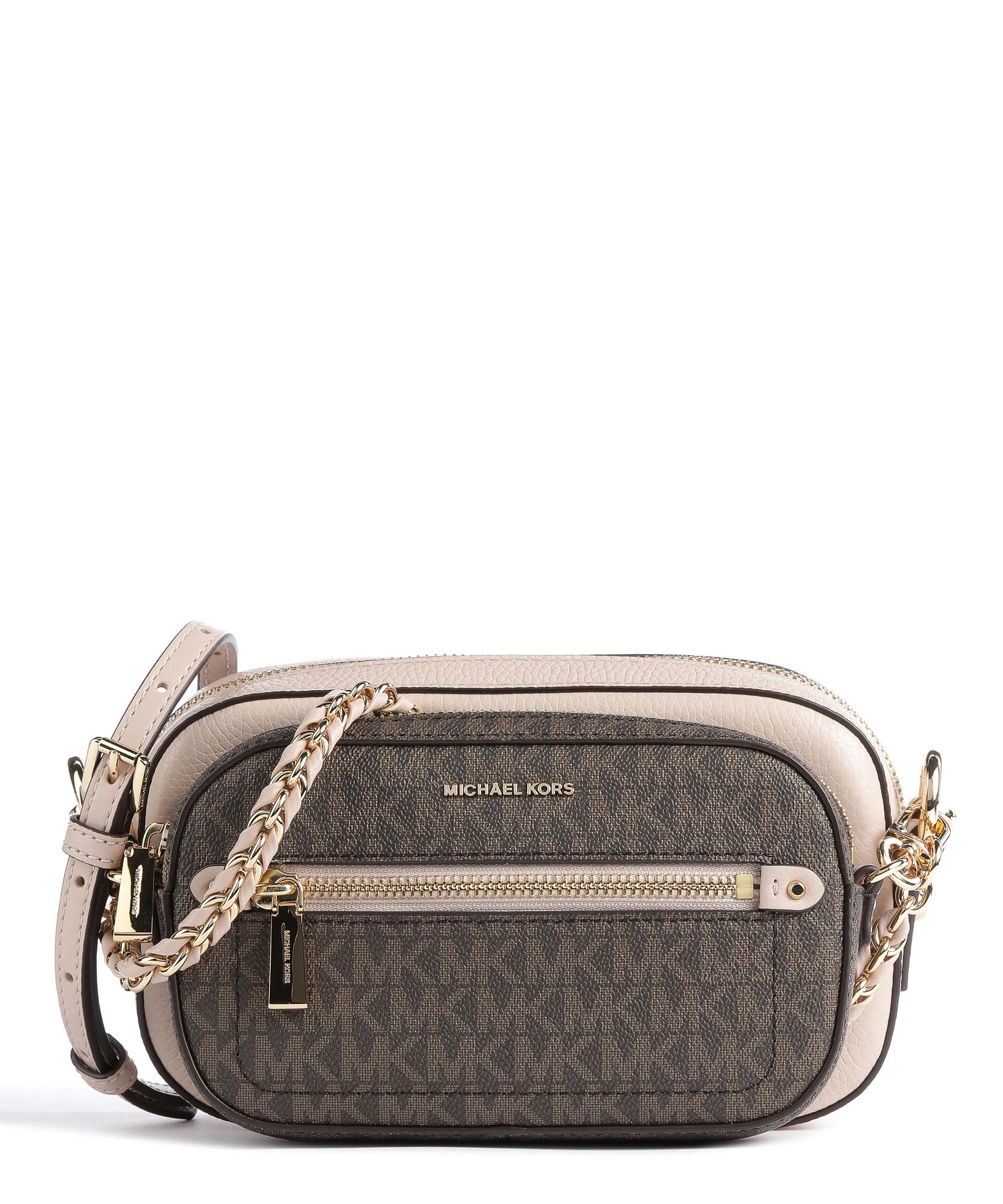  Michael Kors Jet Set Borsa a tracolla pelle di vacchetta grana, tela beige/marrone  