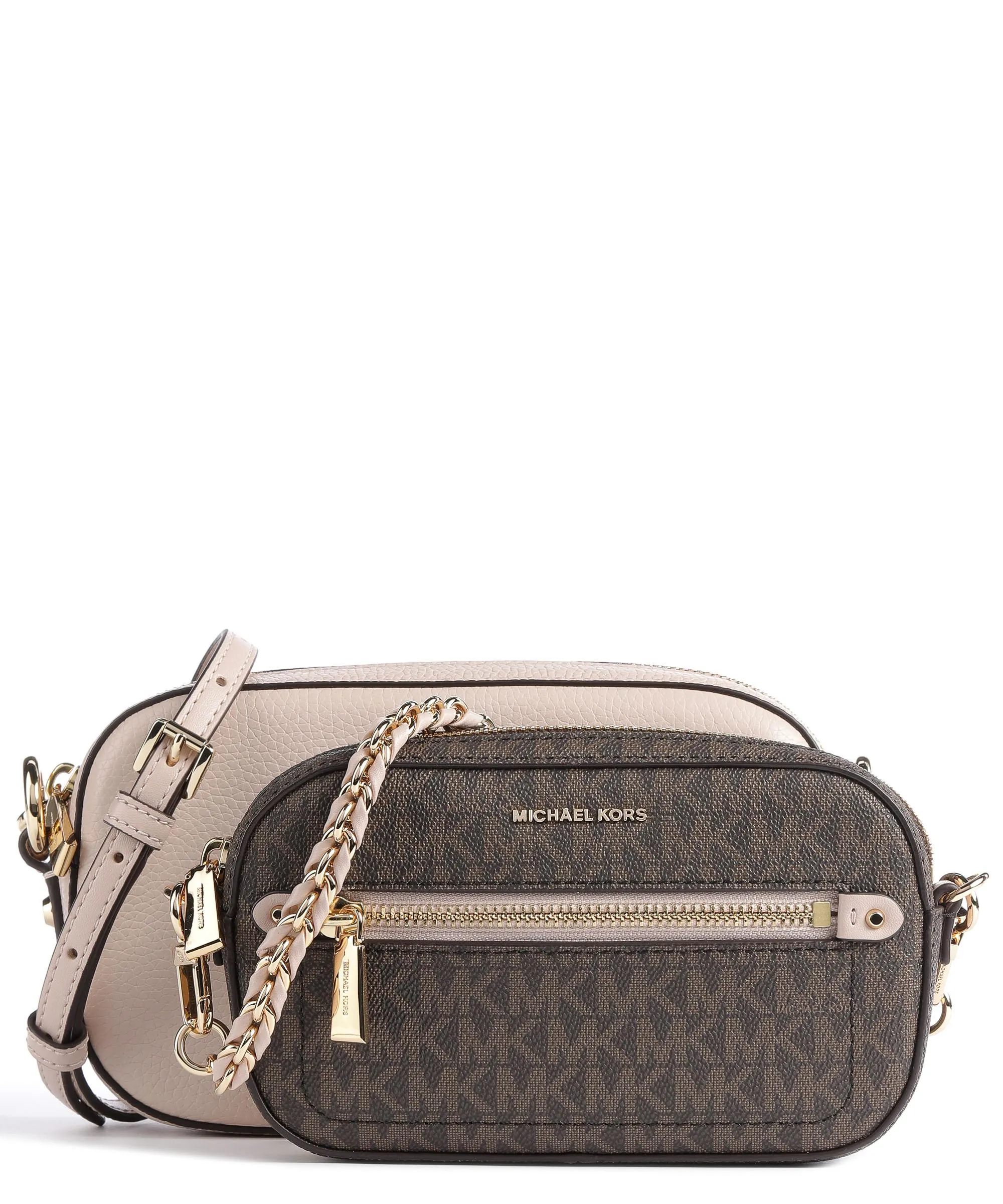  Michael Kors Jet Set Borsa a tracolla pelle di vacchetta grana, tela beige/marrone  
