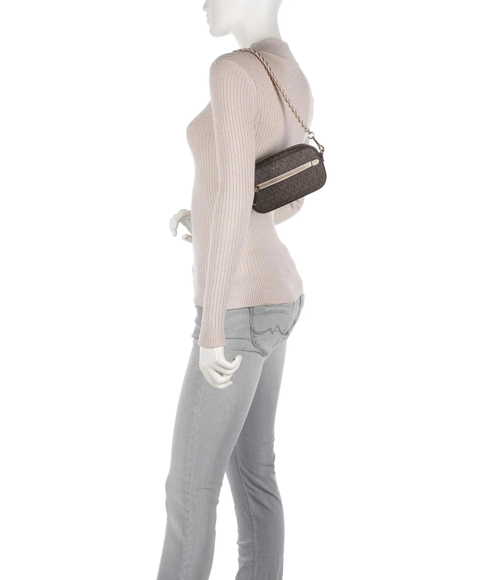  Michael Kors Jet Set Borsa a tracolla pelle di vacchetta grana, tela beige/marrone  