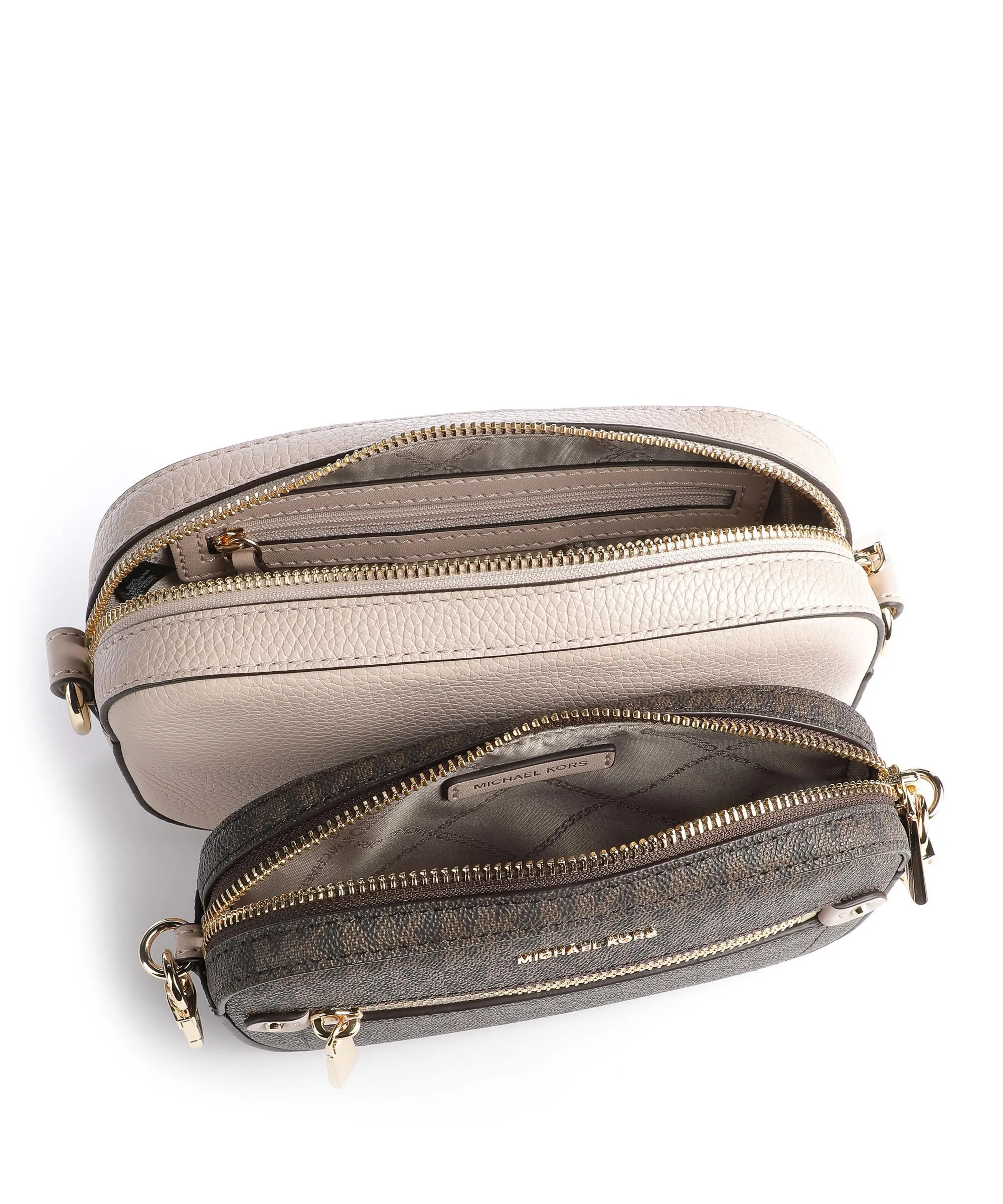  Michael Kors Jet Set Borsa a tracolla pelle di vacchetta grana, tela beige/marrone  