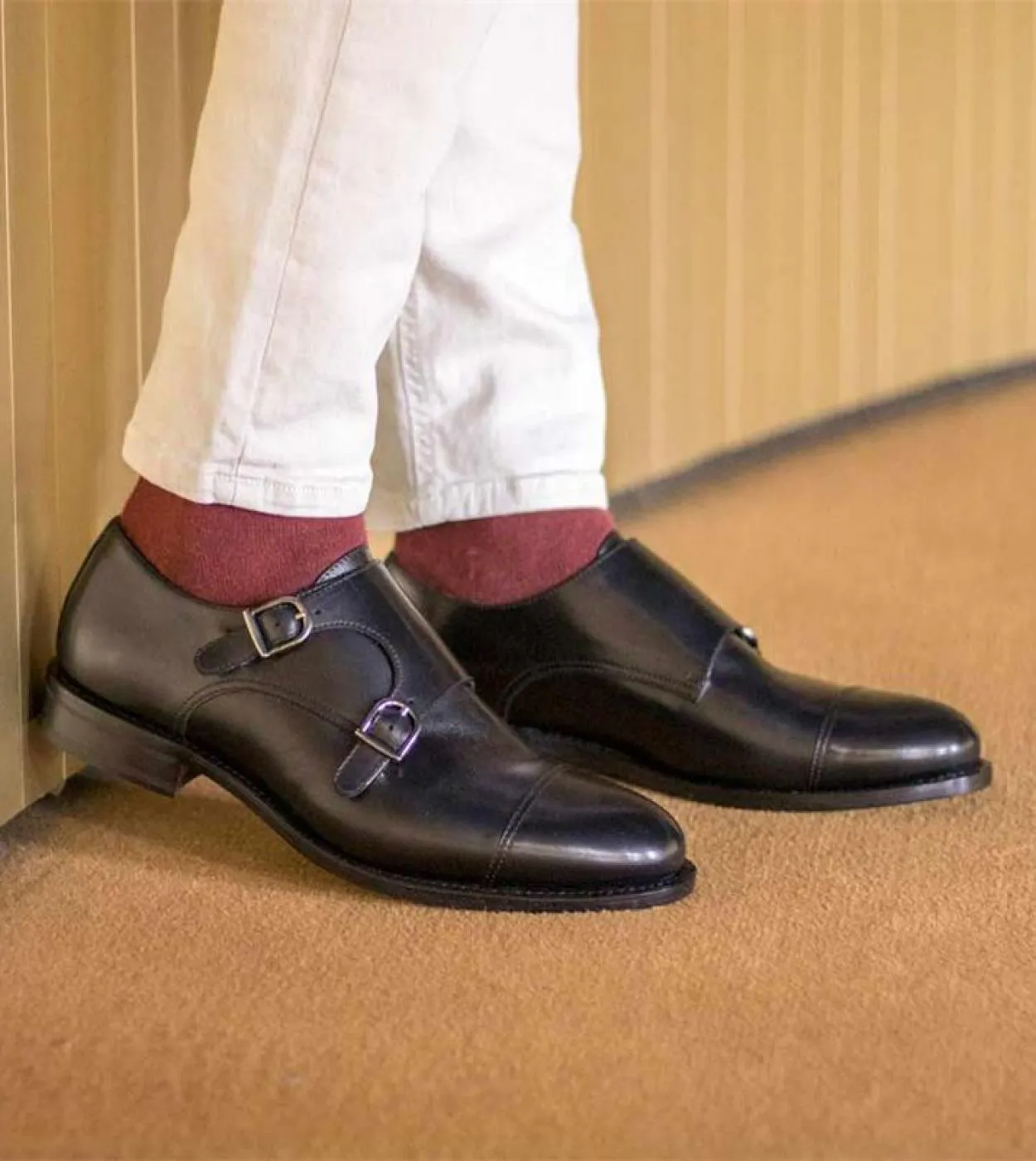 Monk Uomo Scarpe Pu Tinta unita Moda Affari Casual Festa Quotidiano Versatile Scarpa classica con doppia fibbia a tre stadi