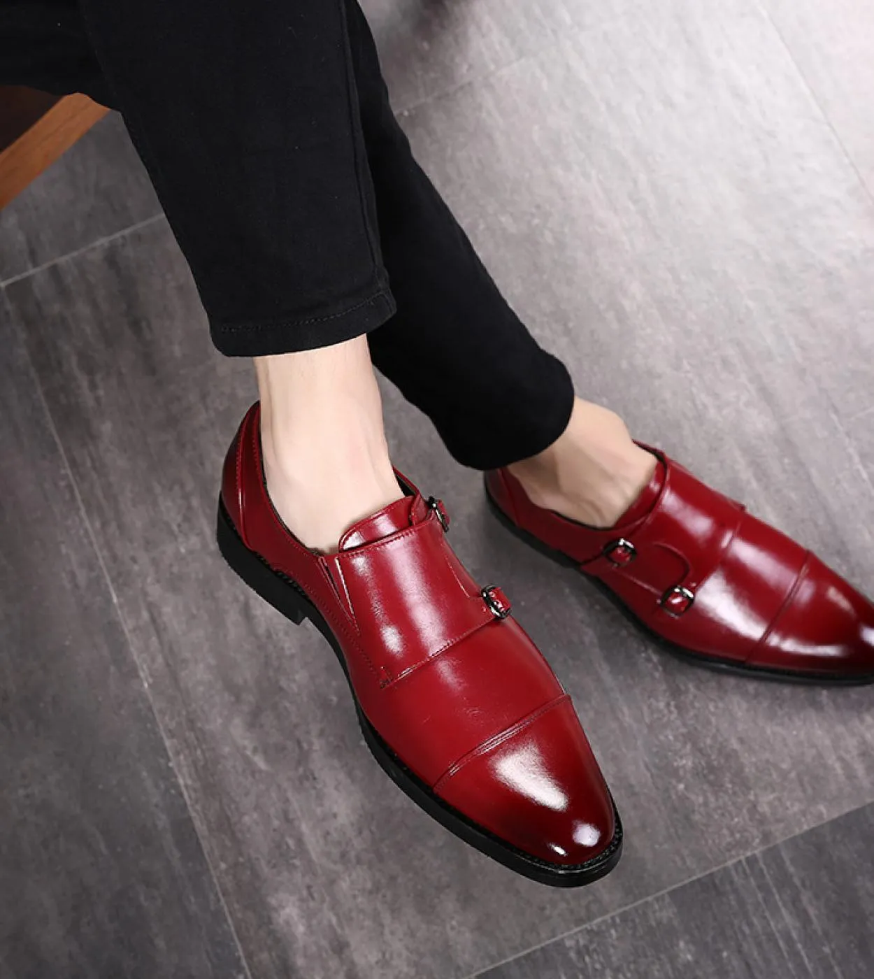 Monk Uomo Scarpe Pu Tinta unita Moda Affari Casual Festa Quotidiano Versatile Scarpa classica con doppia fibbia a tre stadi
