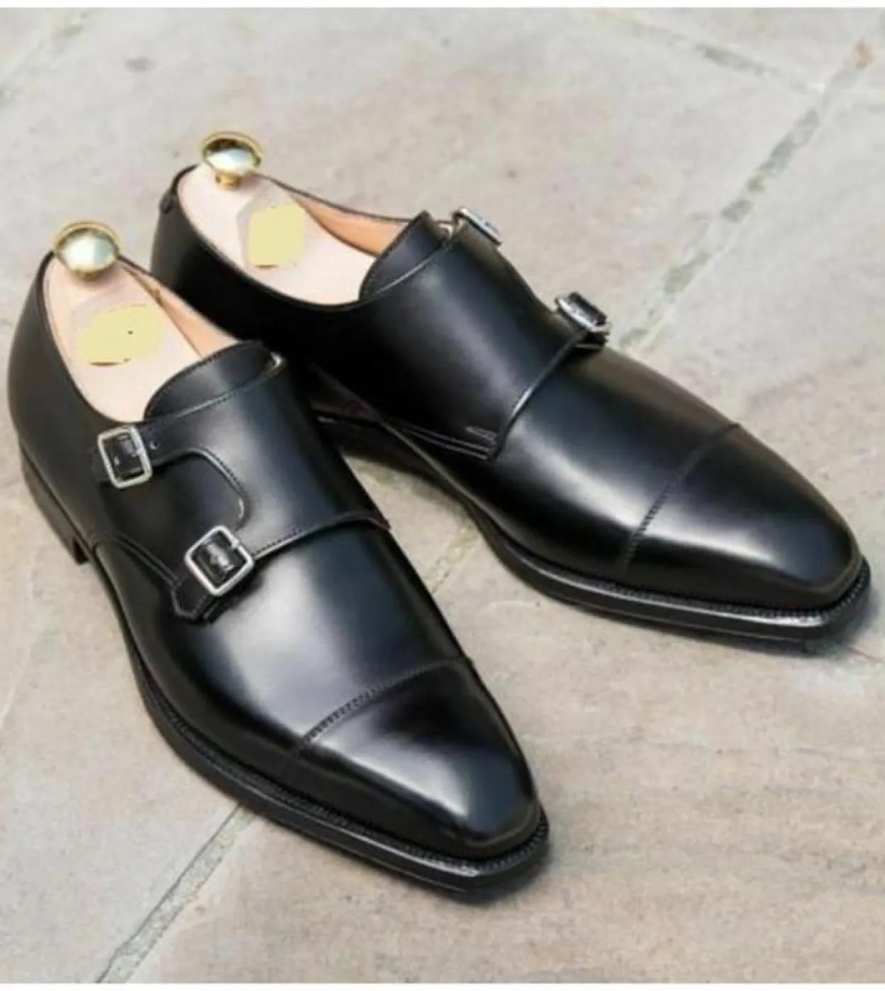 Monk Uomo Scarpe Pu Tinta unita Moda Affari Casual Festa Quotidiano Versatile Scarpa classica con doppia fibbia a tre stadi