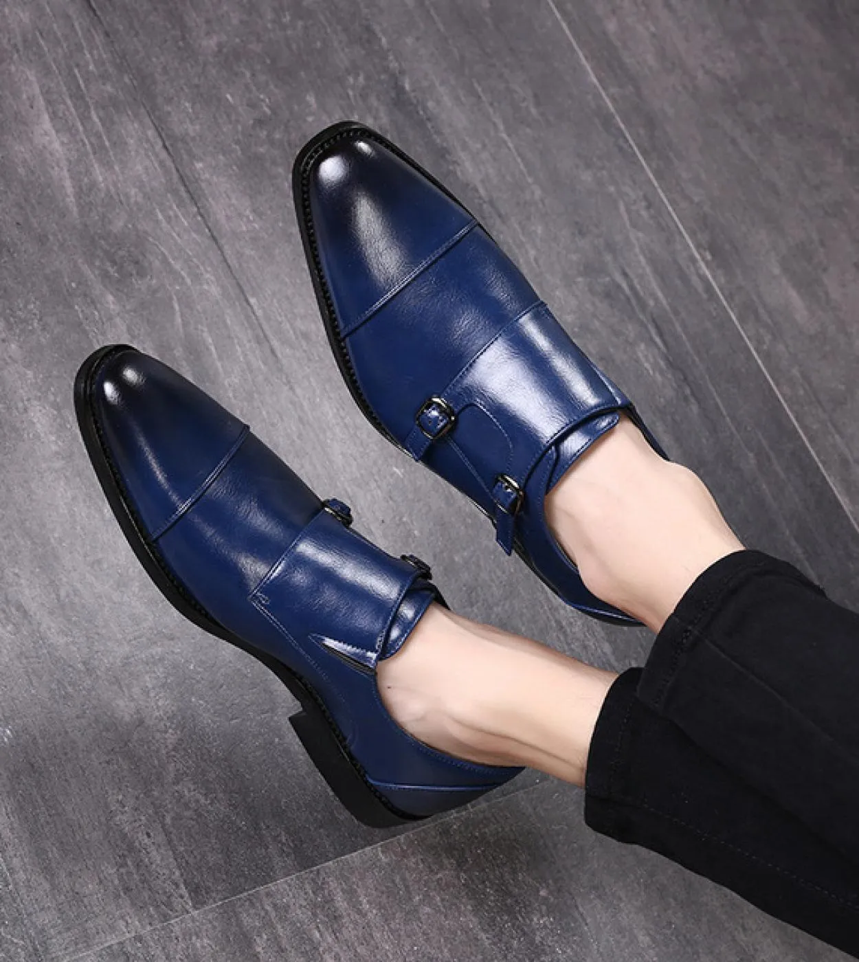 Monk Uomo Scarpe Pu Tinta unita Moda Affari Casual Festa Quotidiano Versatile Scarpa classica con doppia fibbia a tre stadi