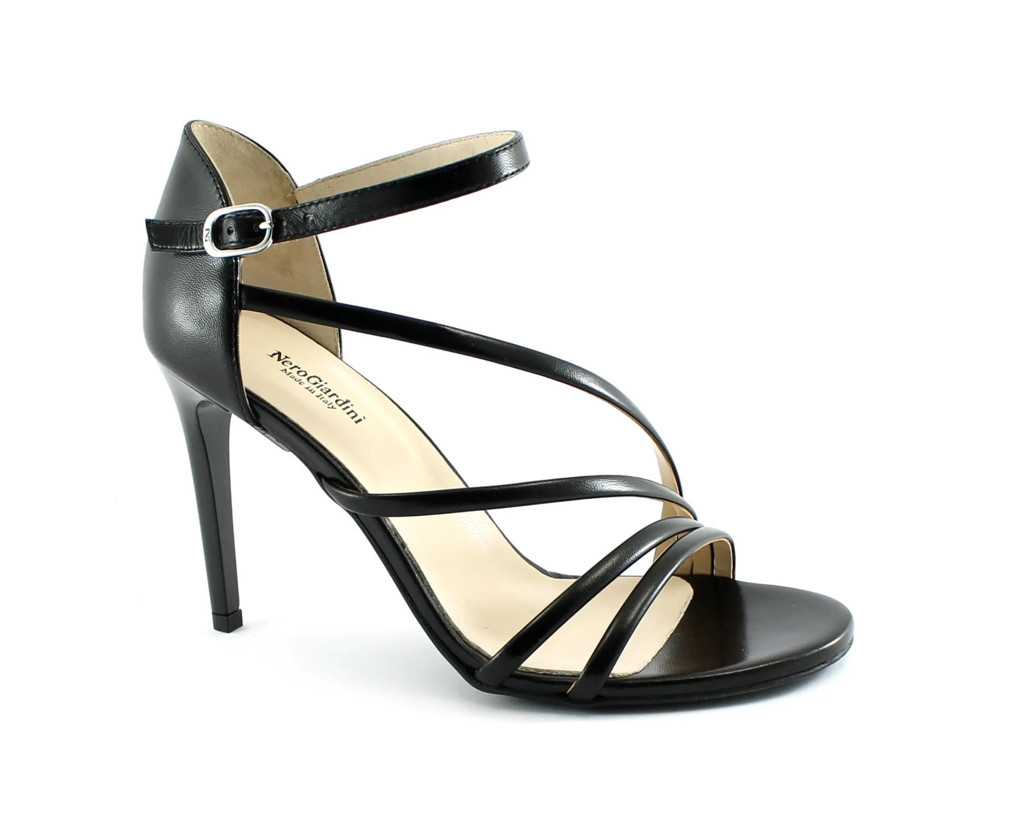 NERO GIARDINI 18400 nero scarpe donna sandali tacco pelle tallone chiuso cinturino