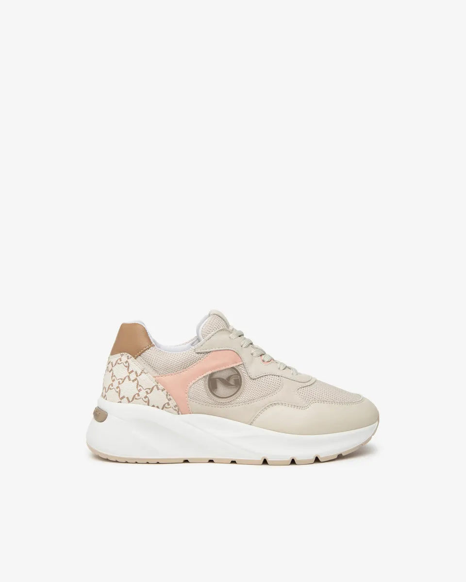 Nero Giardini E409857D Sneakers donna in pelle, suede e tela milk