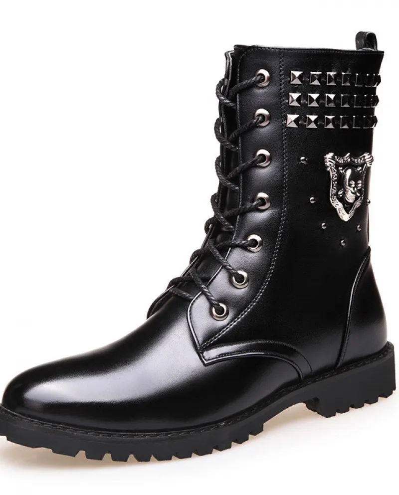 Nuovi stivali invernali in pelle Scarpe da uomo alte Stivali alla moda Martin Stivali militari Stivali da motociclista con rivet