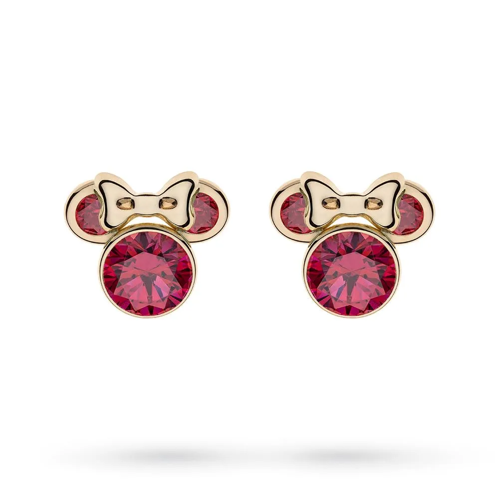 Orecchini bambina Disney Minnie oro giallo 9kt cristallo rosso