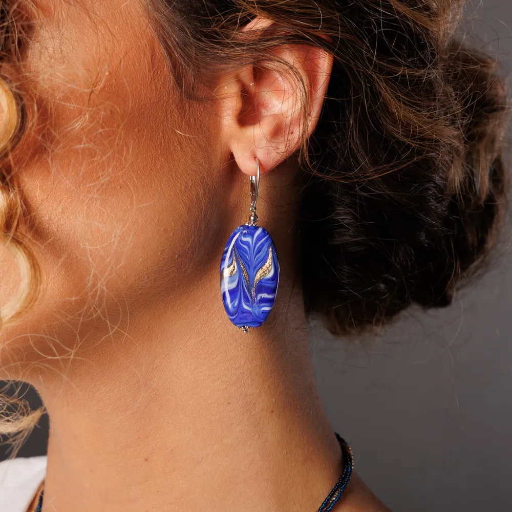 Orecchini Donna in Vetro di Murano Pendente Blu