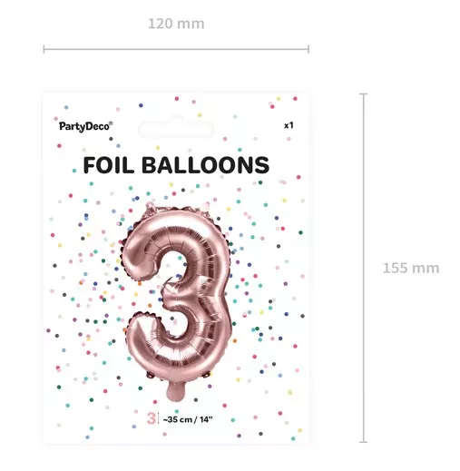 Palloncino numero 3 rosa oro 35 cm