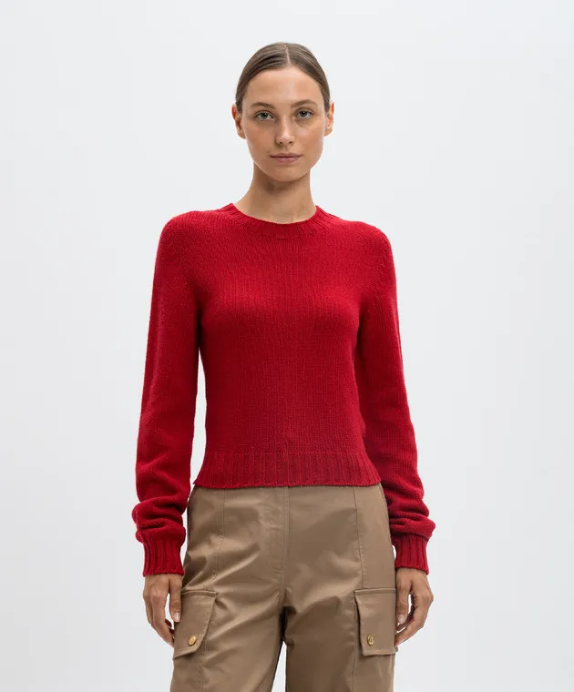 Palm Angels Maglia rossa con logo in lana e cashmere PWHE051F24KNI001