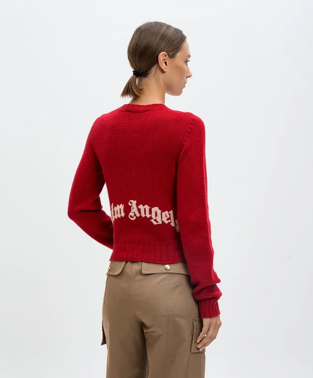 Palm Angels Maglia rossa con logo in lana e cashmere PWHE051F24KNI001