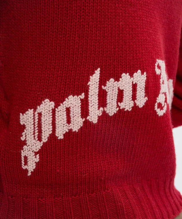 Palm Angels Maglia rossa con logo in lana e cashmere PWHE051F24KNI001