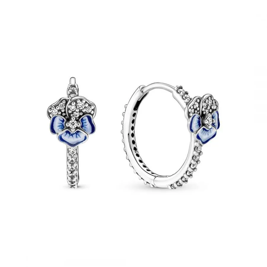 PANDORA Orecchini Cerchi Luminosi Viola Del Pensiero Blu