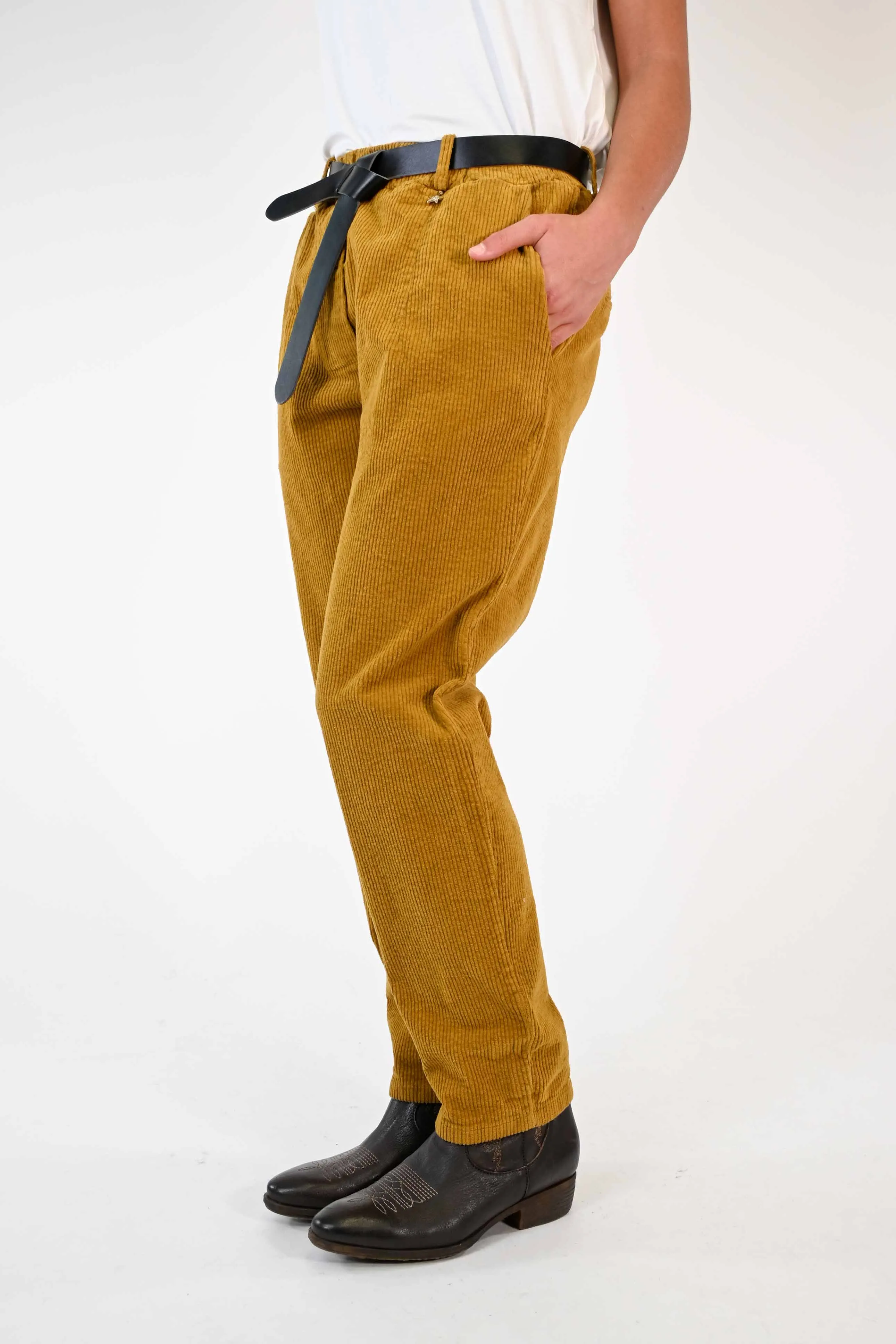 PANTALONE BAGGY IN VELLUTO A COSTE SENAPE