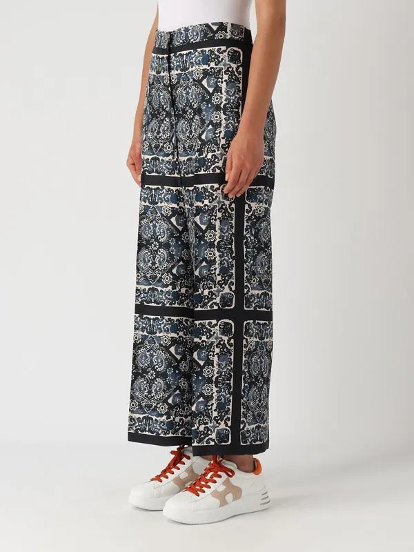 Pantalone donna S Max Mara Patty in seta Navy-Sand
